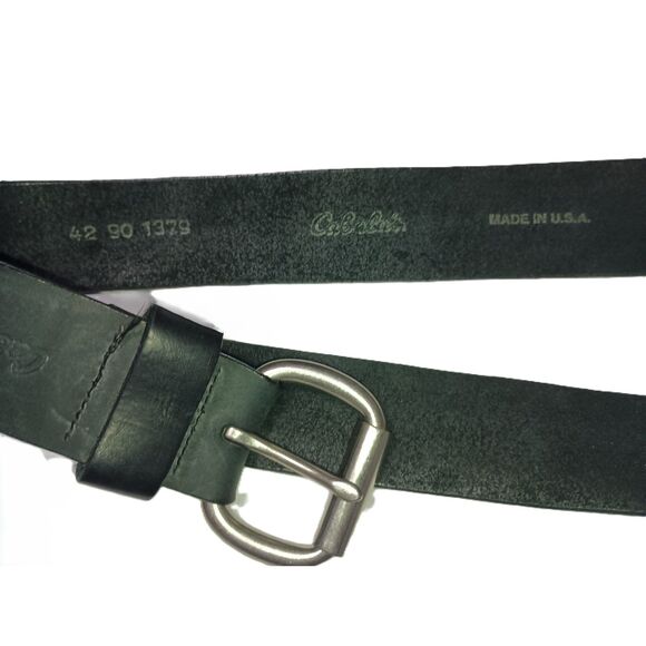 Cabela's: Jeans Black Leather Belt with Silver Buckle-Men Size 42 (Made in USA) - Picture 2 of 2